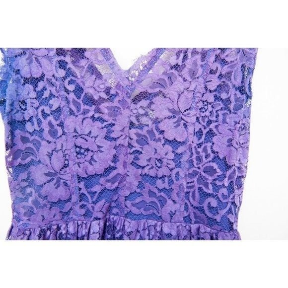 Madison Marcus Boho Lace Silk Sleeveless Fit & Flare Dress Blue Purple Sz S - Picture 5 of 9